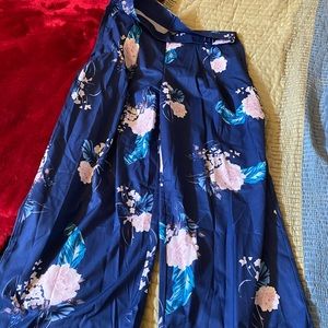Blue Flowered Flare Pants